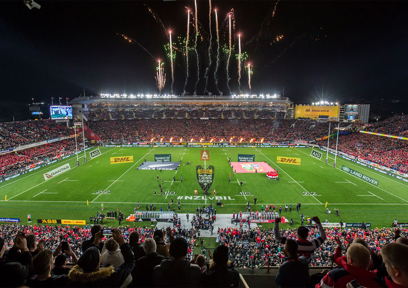 NZ Lions Series on-field branding during a rugby match