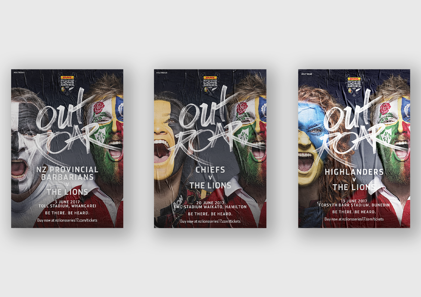 NZ Lions Series advertising poster with a roaring lion